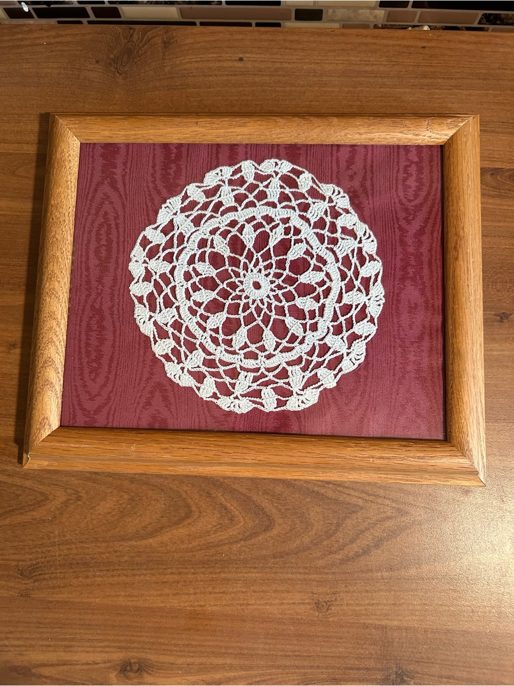 Handmade White Crochet Doily Framed Wall Art